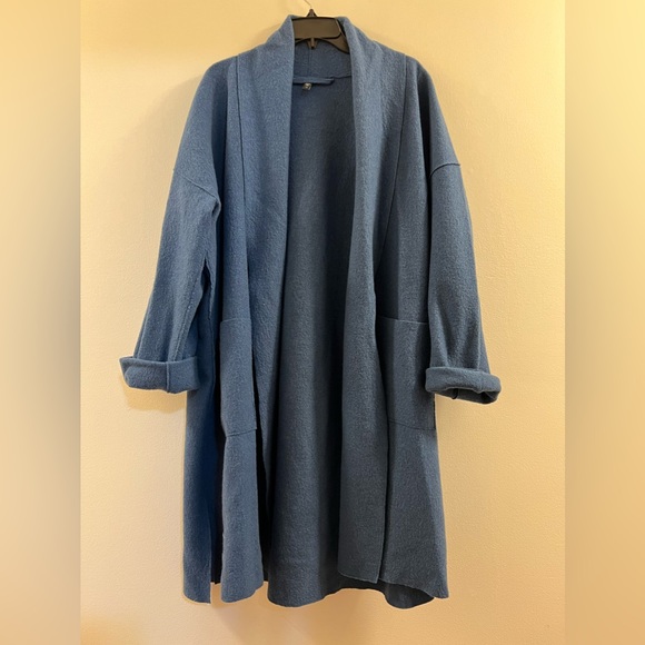 17. EILEEN FISHER High Collar Wool Coat - Picture 15 of 16